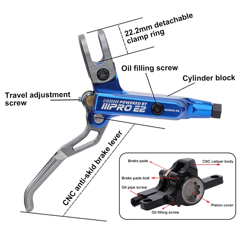 Bicycle Hydraulic Disc Brake 2 Piston MTB Brake Caliper IIIPRO E2