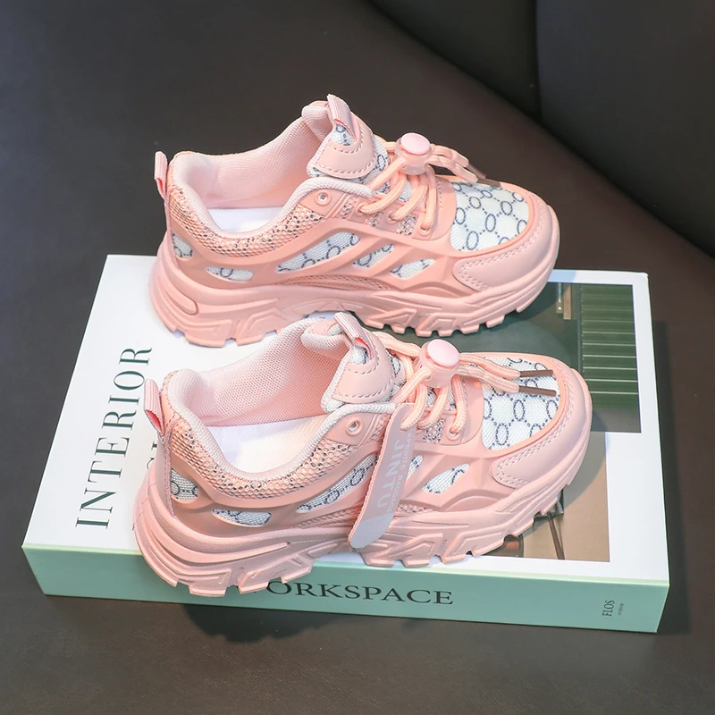 Kids Sports Shoes with Rotating Buttons Students Casual Running Shoes Thick Soft Sole 2025 New Children Sneakers Comfortable