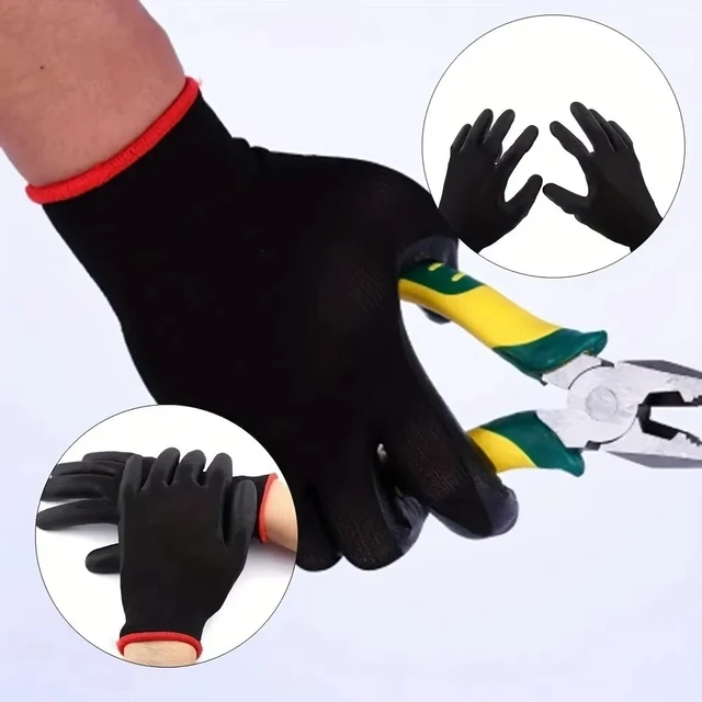 10 Pairs Polyester Nylon PU Coating Safety Work Gloves For Builders Fishing Garden Work Non-slip ESD Protection Safety Gloves 3