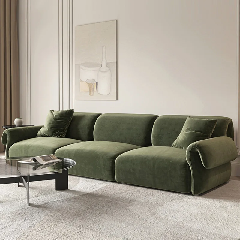 

Роскошный диван в французском стиле для маленькой квартиры, гостиной, прямой Трехместный ультра-глубокий сидячий широкий темно-зеленый бархатный диван