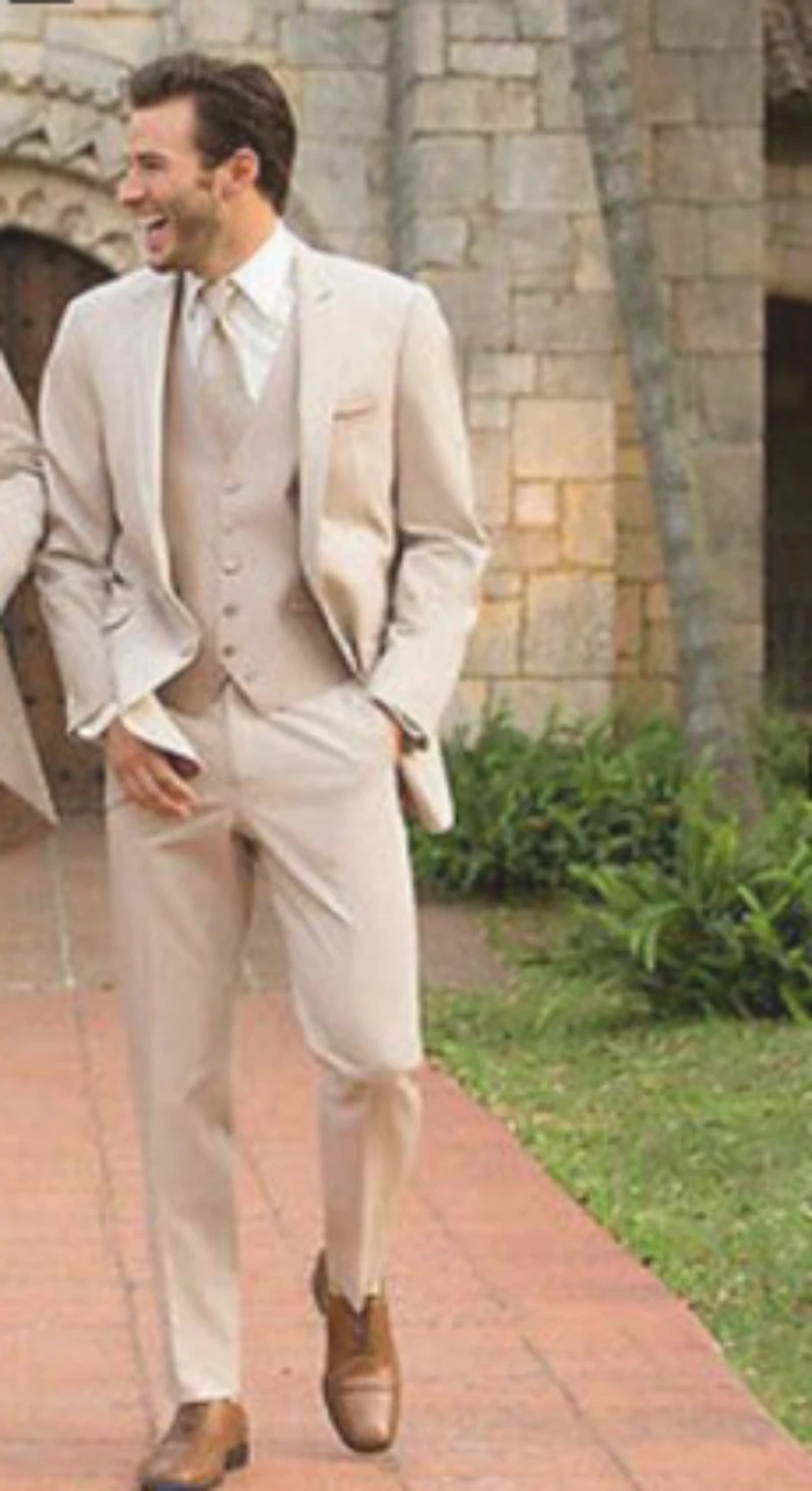 Blazer Sets Beige Groom Tuxedos Groomsman Italian Style Wedding Prom Party Suits For Men Bridegroom 2PCS/3PCS