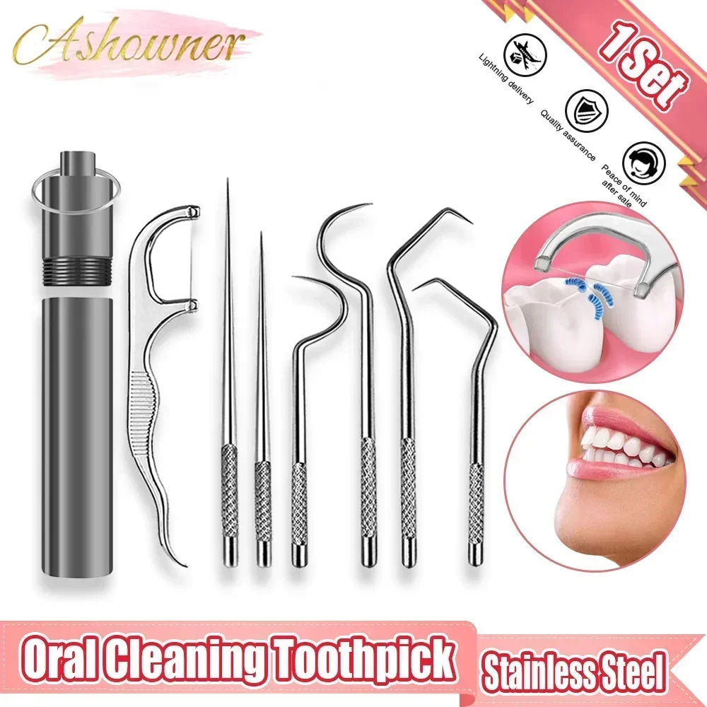 

Stainless Steel Toothpick Set Reusable Toothpicks Tooth Flossing Tartar Removal Tool for Tooth Oral Cleaning With Storage Tube