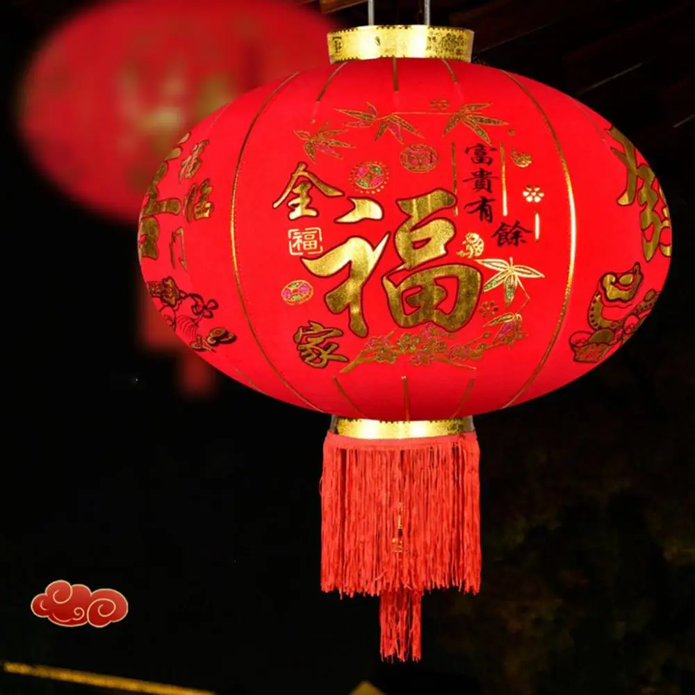 Durchmesser 38cm rote Beflockung Stoff Laterne im Freien Neujahr chinesische Frühlings fest Dekoration Weihnachts laterne für Wohnkultur – Detail 6