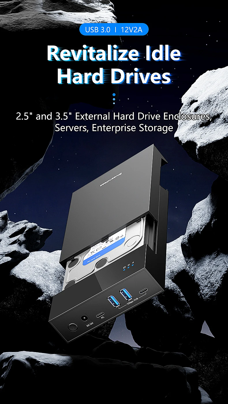 2,5/3,5 Zoll HDD-Gehäuse USB3.0 Hub 20 TB Festplattengehäuse SATA auf USB 3.0 Externer Festplattenleser-Adapter für PC Laptop – Detail 1