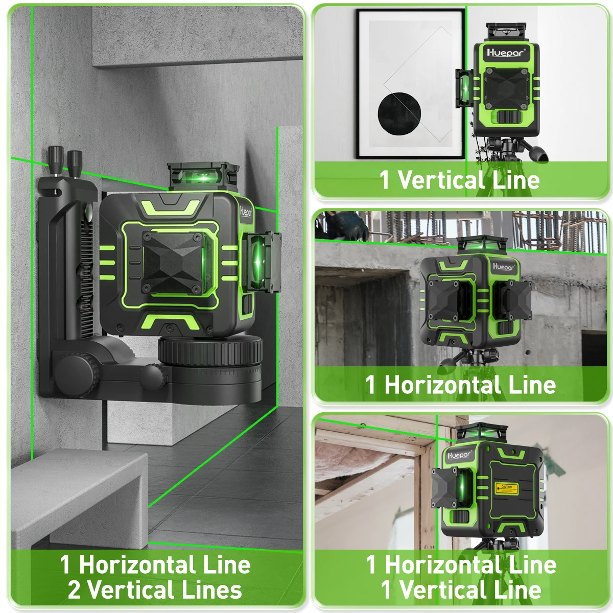 Huepar 8 Line Self Leveling Laser Level Horizontal Vertical with Laser  Receiver