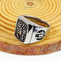 Megin D Stainless Steel Titanium Retro Vintage Scorpion Totem Carved Hip Hop Punk Rings for Men Women Couple Friend Gift Jewelry 2