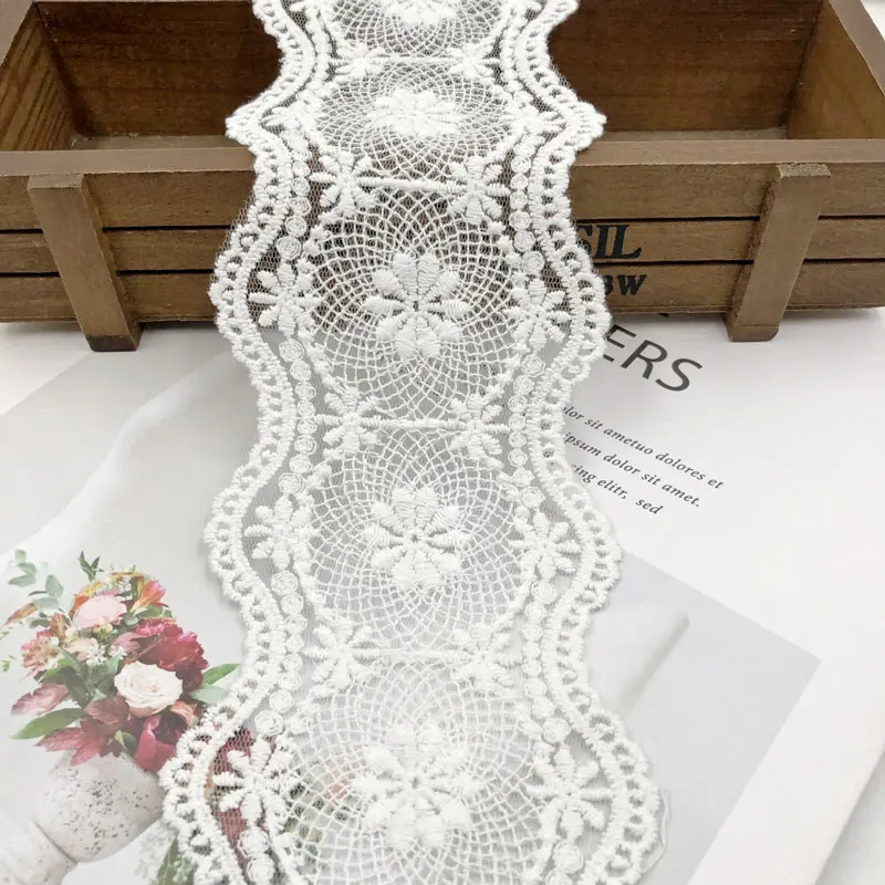 빈티지 속이 빈 흰색 순수 목화 스레드 수용성 자수 레이스 장식 패브릭 리본 DIY 의류 봉제 레이스