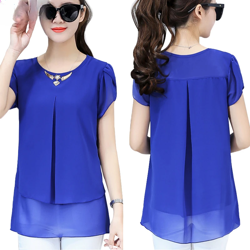 

New Summer Tops Women Chiffon Blouse Shirts Woman Top O-Neck Blouses Petal Sleeve Plus Size 4XL Korean Blusas Chemisiers Z159