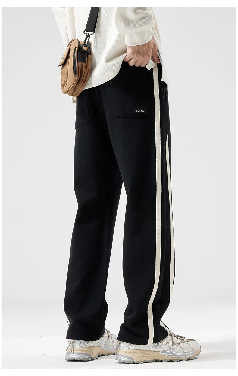 All Season Casual Soft Solid Men Cool Boys Drawstring Waist Long Floor-length Straight-legged Pants Sweatpant Striped