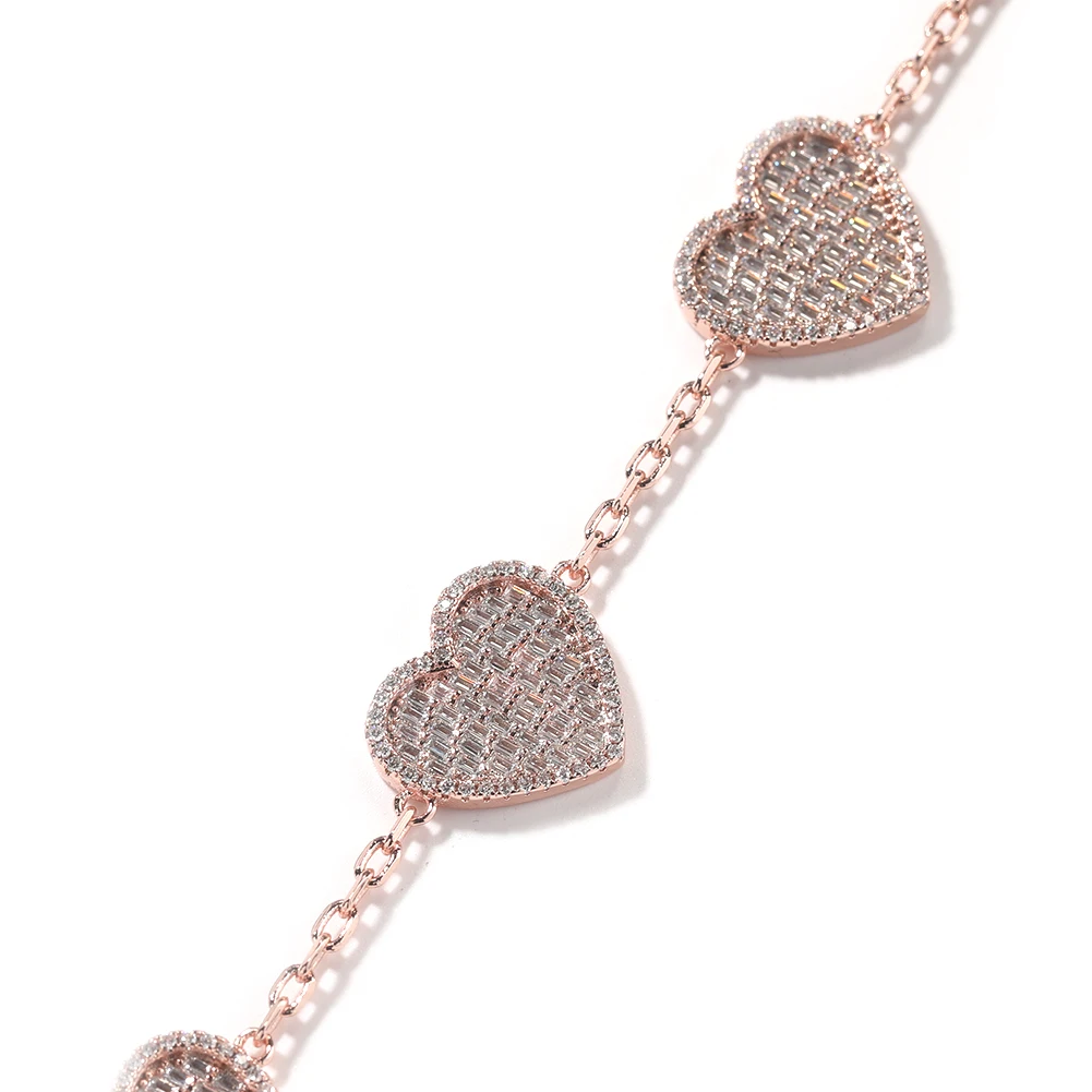 THE BLING KING 5 Hearts Necklace Iced Out Baguettecz Cubic Zirconia Link Chain Best Gift For Women Girl Hiphop Jewelry