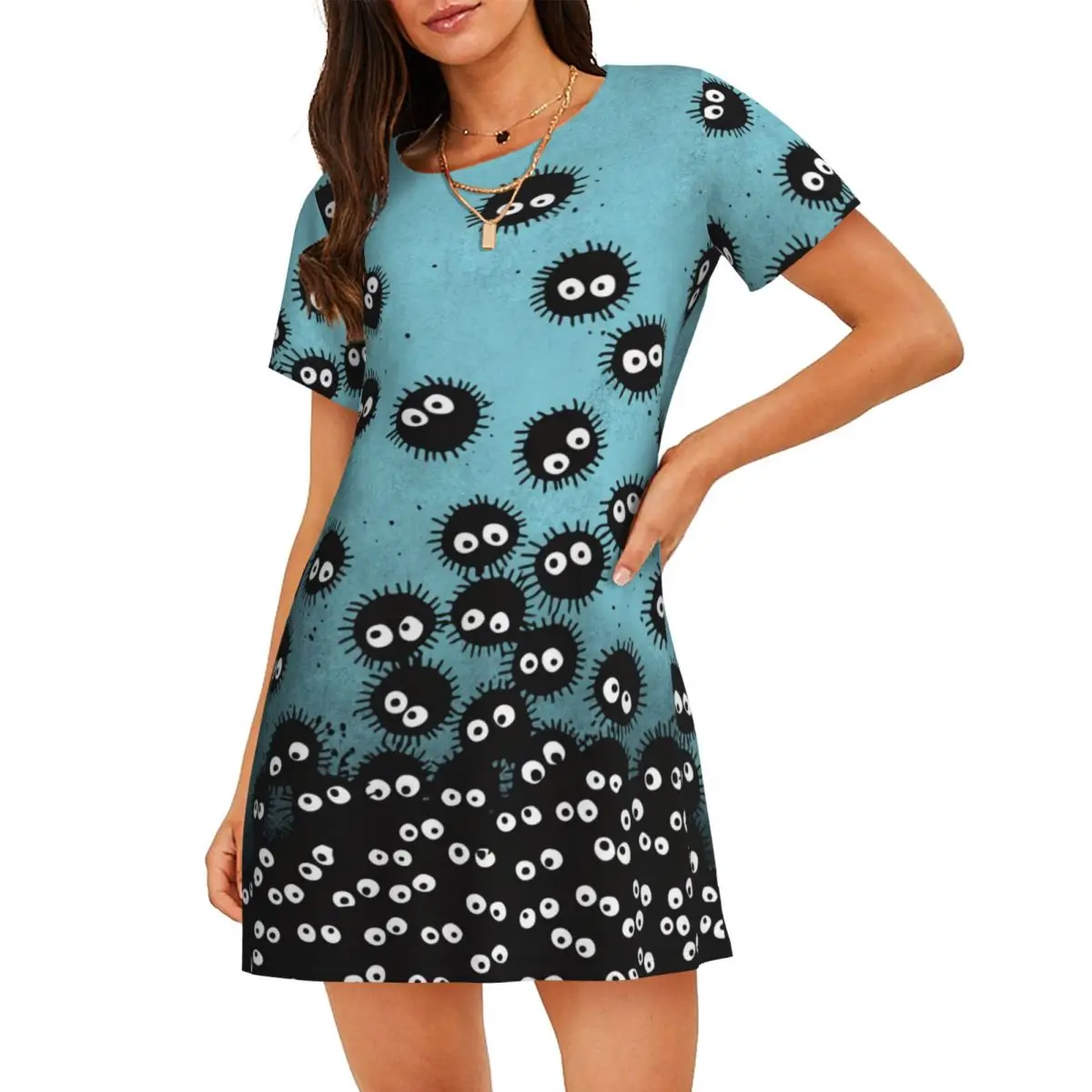 Totoroes Women Nightgown Sleepwear Short Sleeves 3D Print Anime Manga For Vacations Travels Sleepdress Women's Pajamas