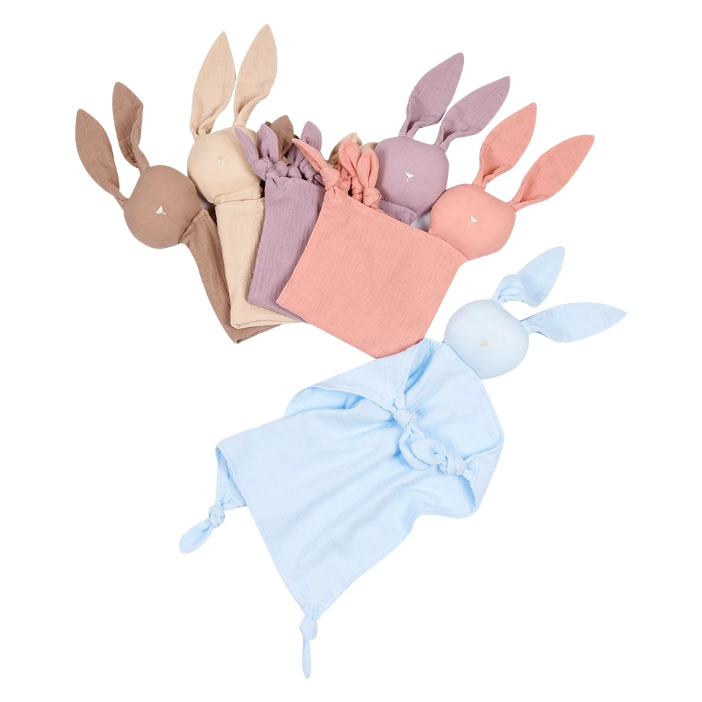 HappyFlute Rabbit Model 2Layers Cotton Gauze 28*28CM Plain Colour Comfortable Baby Soothing Towel&Toy