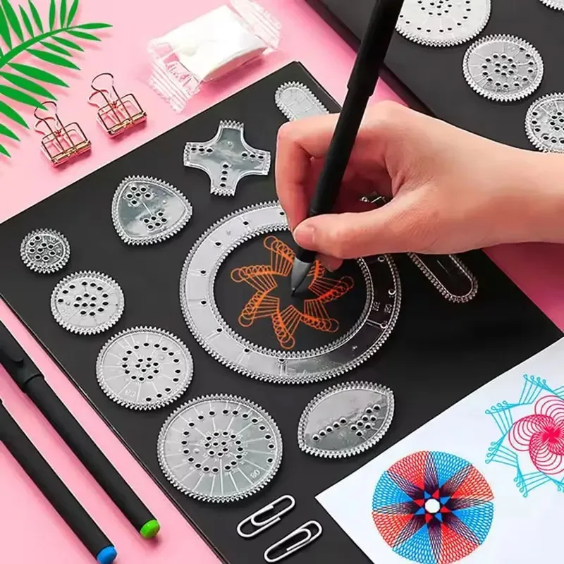 Spirograph Drawing Toys Set Geometric Ruler Mathematical Roulette Drawing Tools Learning Painting Puzzle Toys Art Tool 22pcs