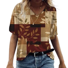 

New 2022 Fashion Harajuku Summer Women Geometric Printed T-Shirts Women V-Neck Short Sleeve Loose Casual 3D Party Tops Tee Shirt