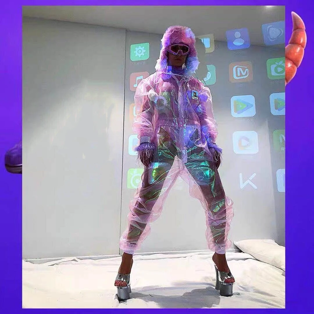 

Nightclub custom magic color laser perspective sports sexy pilot male GOGO bar costume