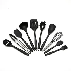 10-Piece Silicone Kitchen Utensil Set - Essential Cooking and Baking Tools (Black)