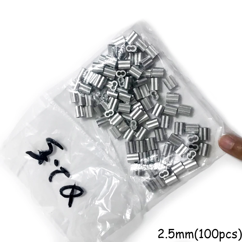 200pcs Double Hole Ferrule Crimping Loop Ties Wire M2 M2.5 Aluminum Cable Crimps Sleeve Shape 8 Rope Clip Swage Fittings