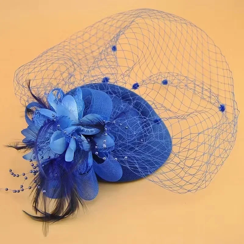 Baby Girl Vintage Flower Mesh Feather Hair Clip Child Fascinator Top Hat Clips Party Wedding Costume Cocktail Headwears