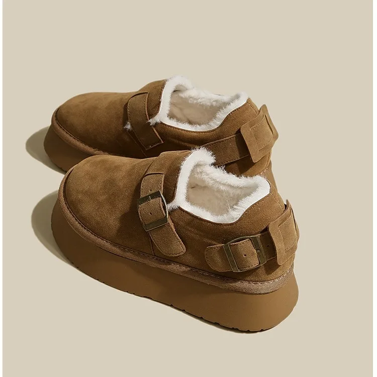 Winter Buckle Women's Vulcanize Shoes with Thick Velvet Lining for Cold Weather