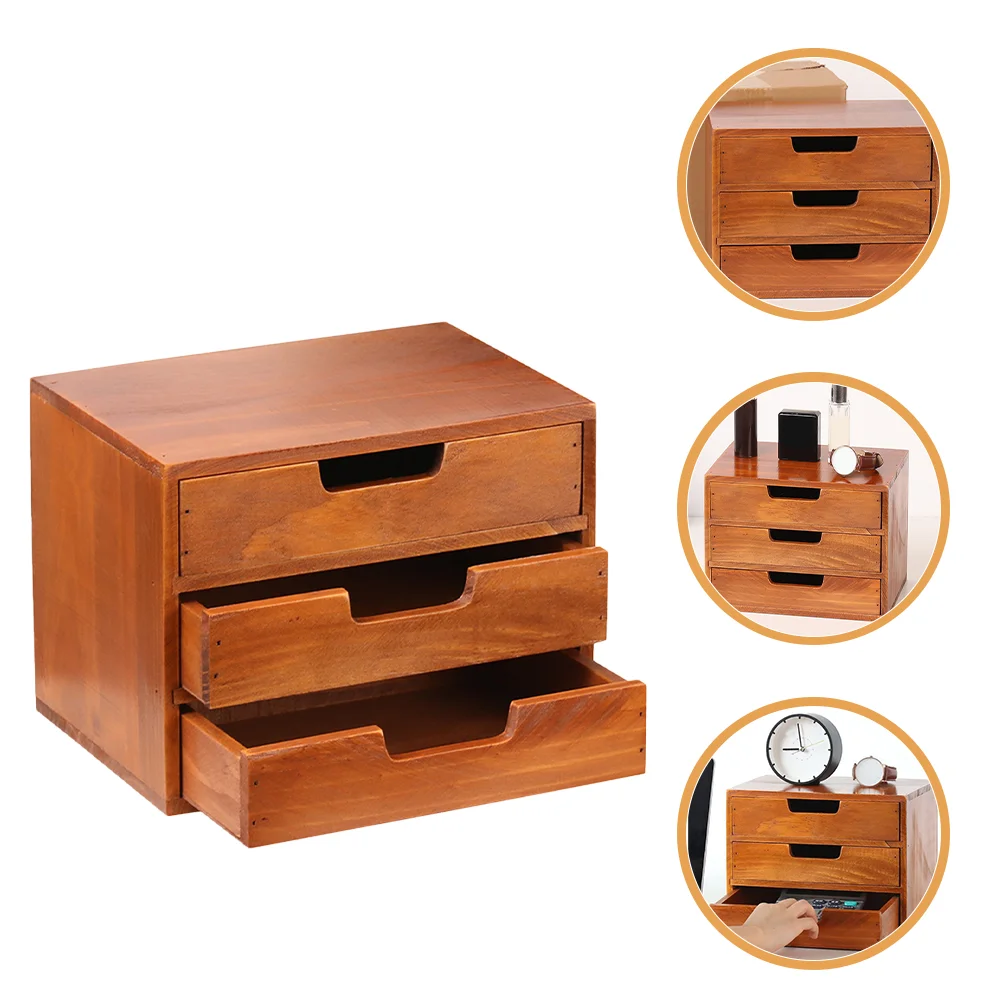 

Drawer Type Desk Organizer 3-Tier Sundries Storage Box Wooden Small Drawer For Jewelry Trinket Stationery Display 25x19x17.5cm