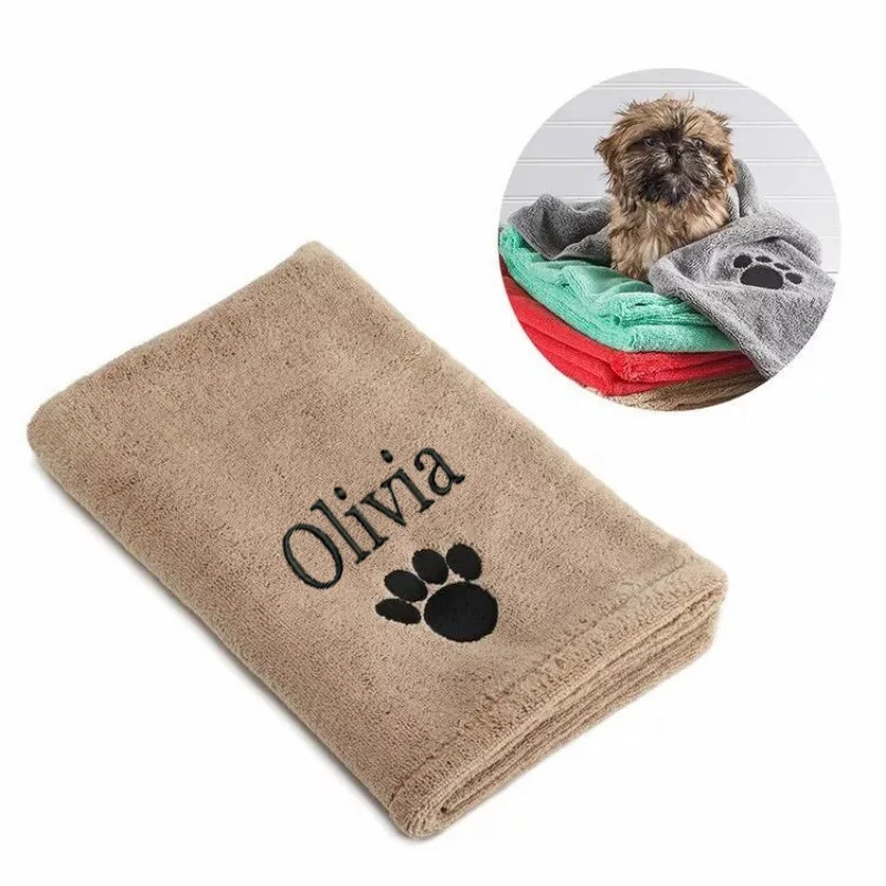 50X100CM Pet Ultra-Fine Fiber Absorbent Towel Embroidered Logo Cat And Dog Towel Pet Bath Cleaning Towel