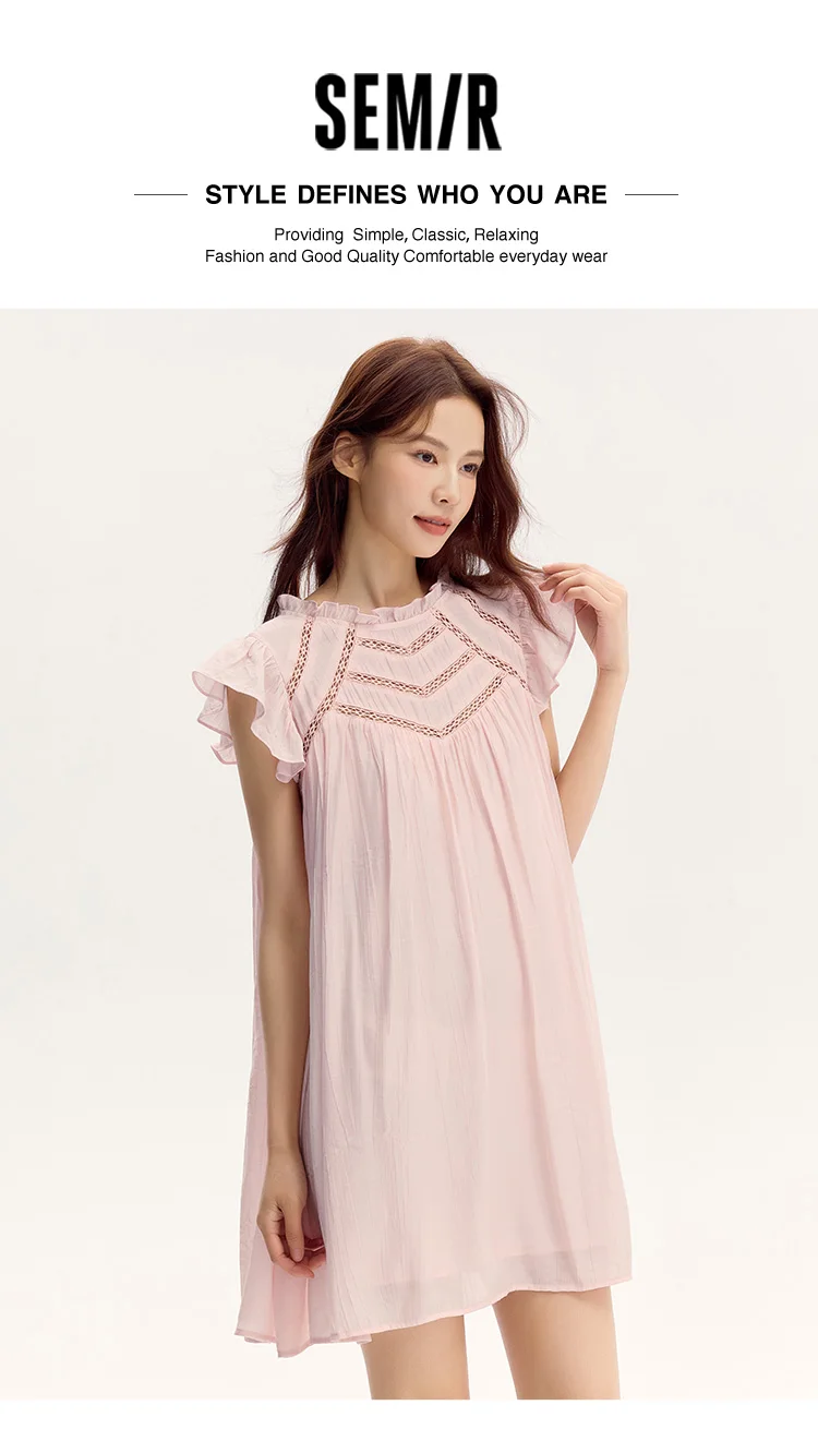Vestido de mujer con volantes suaves, mangas cortas con vuelo, minifalda texturizada, vestido de verano nuevo con aberturas.