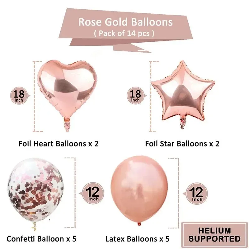 Festive Rose Gold Mix Star Heart Confetti Latex Balloons Birthday Party Decorations Wedding Anniversary Supplies Party Decor