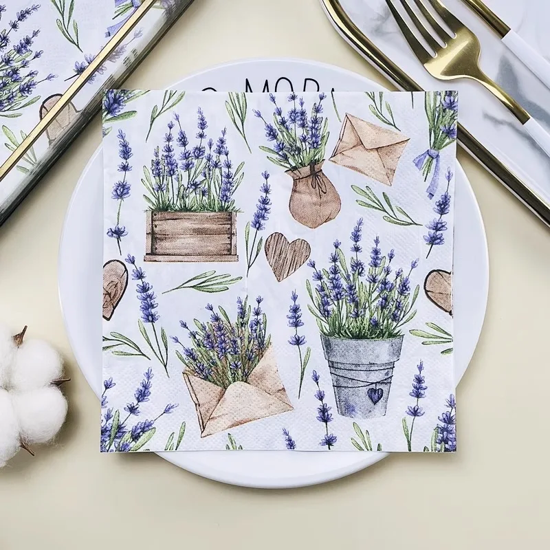 Bedruckte Serviette quadratisches Gesichts tuch Hotel Restaurant Zeichen papier Lavendel bunte Taschentuch Serviette Tischset Mundtücher 20 stücke – Detail 1