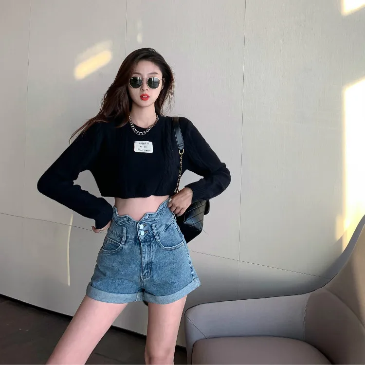 Korean Style Women's Denim Shorts Classic Vintage High Waist Blue Wide Leg Female Caual Summer Ladies Shorts Jeans For Women New jorts