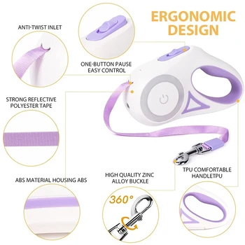 3M/5M Automatic Retractable Dog Leash with Flashlight, LED Glowing at Night Walking Leash, Durable Nylon Outdoor Leash for Dog 3