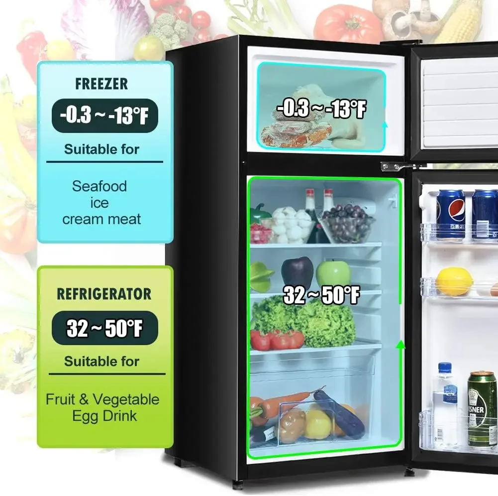 Refrigerator 3.4 cu ft. Unit Cold-rolled Sheet Mini Refrigerator with freezer Dorm fridge with Adjustable Removable Shelves