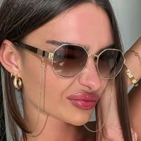 Lunettes de soleil polygonales pour femmes avec chaîne 2026 – Marque de luxe, tendances uniques, lunettes octogonales pour dames, montures carrées 3