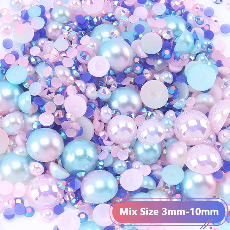 Nail Art Accessories 30g Semi-round Pearl Resin Drill Nail Drill Mixed Flat Bottom Pearl Phone Case DIY Accessories