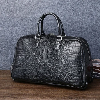 Luxury Crocodile Grain Leather Business Travel Duffel Bag 1