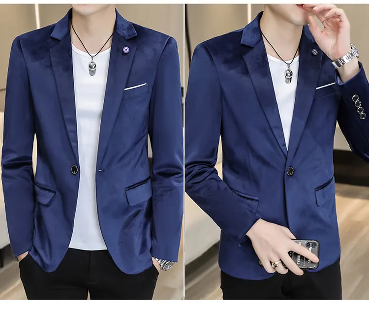 Lässige Herren-Samtkostüme in Unifarben 2026 Frühling Herbst Einknopf-Slim-Fit-Blazer Jacken Jugend Streetwear Mäntel Oberteile Kleidung – Detail 8
