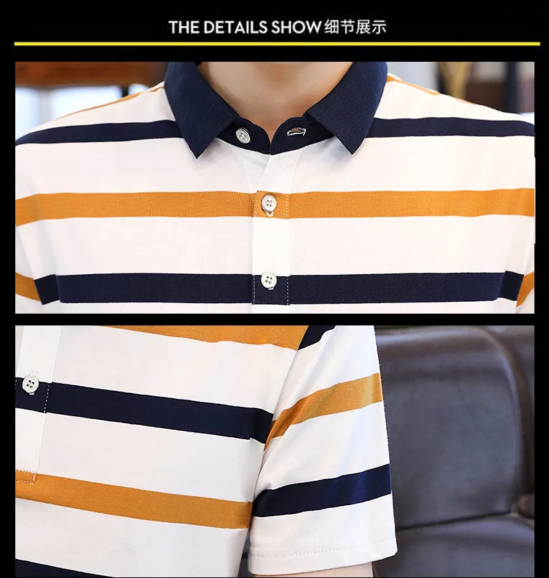 Summer new men's short-sleeved T-shirt striped cotton thin section business lapel men's polo shirt men's models 23 S684f70be3e654252868ee70e46c1be713