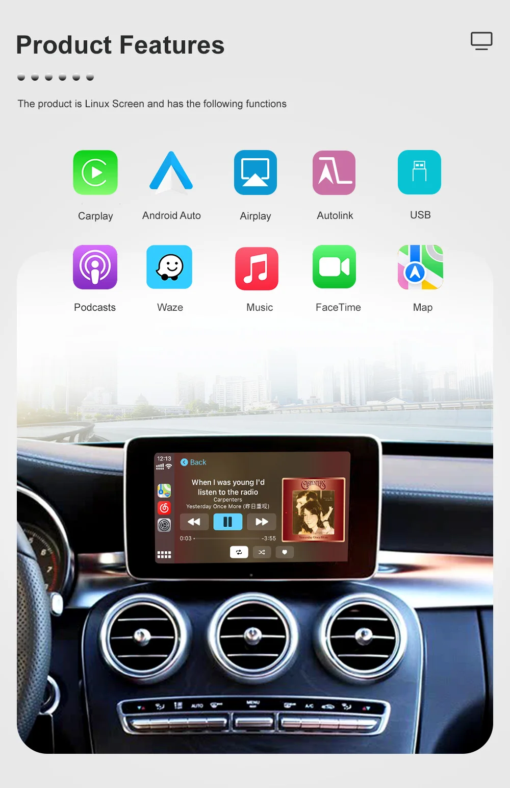 Drahtloses CarPlay für Mercedes Benz, S-Klasse W222, W217, W176, C117, W246 NTG 5.0 Android Auto Mirror Link, AirPlay Kameraansicht – Detail 4