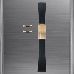 Seiko Mod Premium Black Silicone Rubber Watch Band with Curved Endlink Buckle - 20mm (A3)