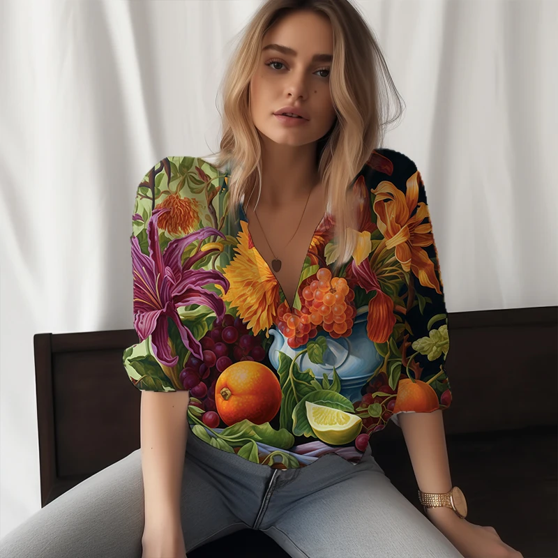 

Летняя новая женская рубашка с 3D принтом фруктов растений, женская рубашка, красивая Повседневная стильная женская рубашка, модная трендовая женская рубашка
