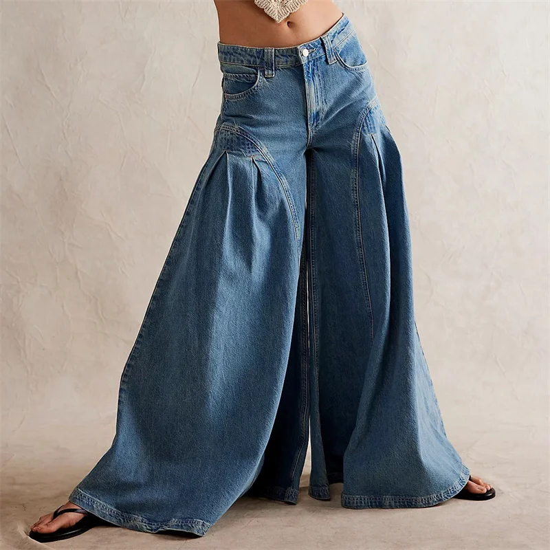 

Women's pants 2024 Summer New Retro Washed Jeans Pure cotton high waisted flared pants y2k Wide leg pants baggy jeans Trousers