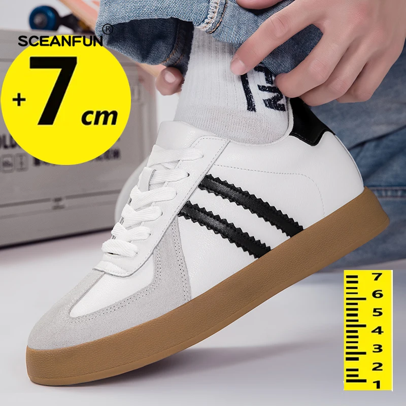 Sneakers Men Elevator Shoes Hidden Heels Genuine Leather Heighening Shoes For Man Increase Insole 7CM Optional Height Shoes 6