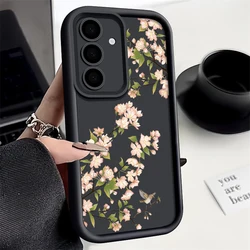 Candy Color Silicone Phone Case with Floral Design - Soft TPU Cover - Samsung S25 (Black)