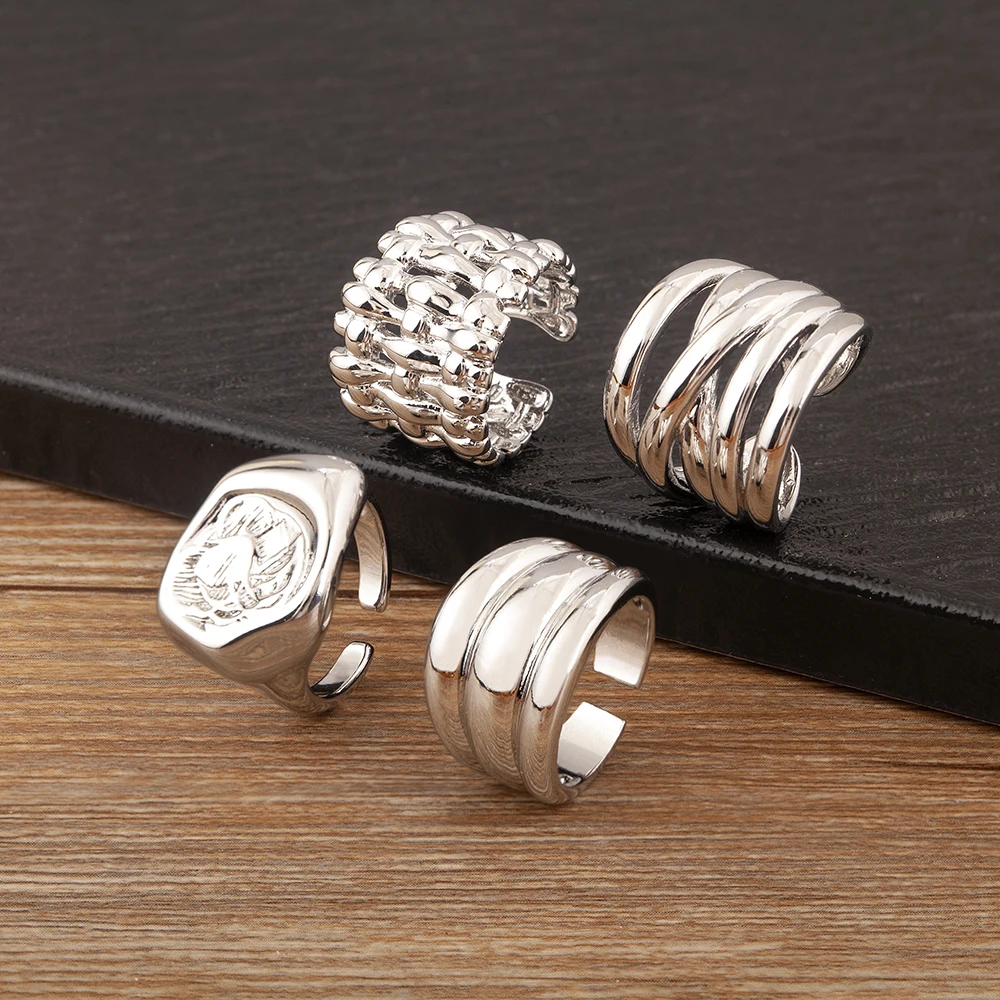 Nidin New Fashion 6 Styles Single Layer/Multilayer Open Rings Adjustable For Female Male Hollow Design Finger Jewelry Fine Gifts