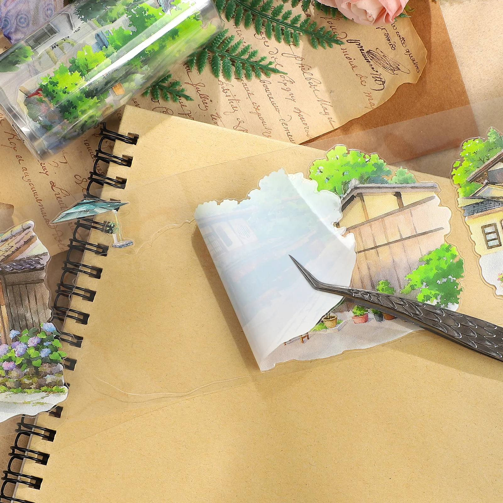 80mm * 5m 빈티지 여름 마을 거리 나무 풍경 PET 테이프 크리 에이 티브 DIY 저널 재료 콜라주 스크랩북 편지지