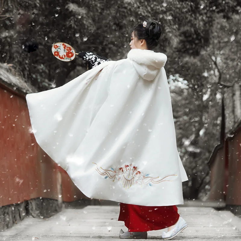 Hanfu Embroidery Cloak Women Winter Warm Cape Chinese Style Long - Main Image