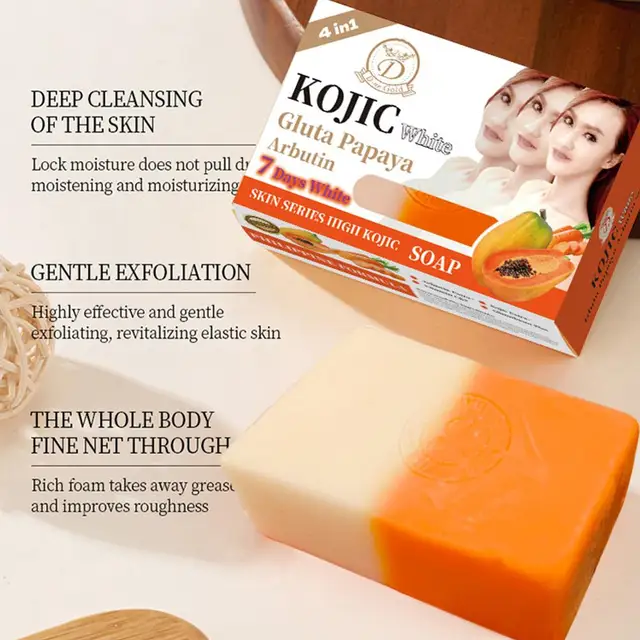 Savon à l'huile essentielle de papaye et d'acide kojique 160g, savon artisanal hydratant pour le bain nettoyant à la vitamine C 1