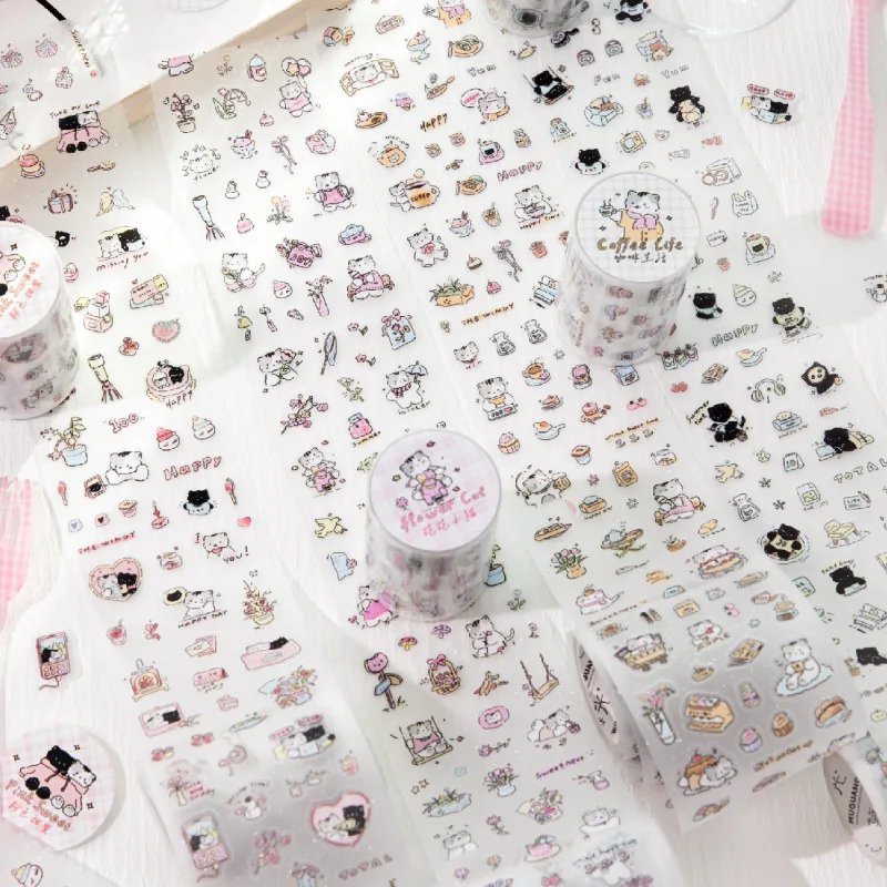 1롤/2롤 글리터 샌드 PET 다이컷 테이프 키튼 라이프 다이어리 Vol.2 러블리 패턴 저널 & 구카 데코레이션 스티커