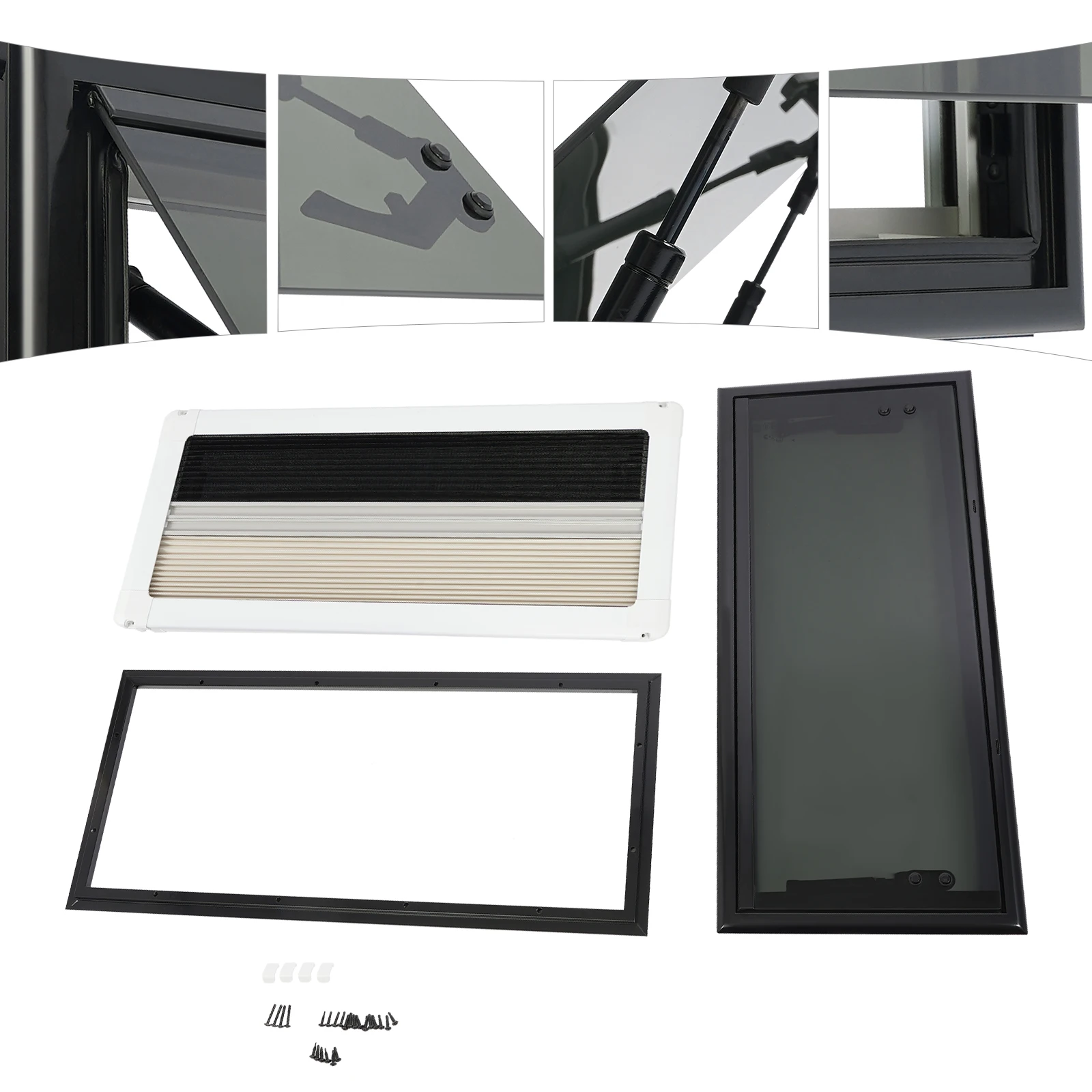 700 x 300 mm RV-Schiebefenster aus gehärtetem Glas, abgerundete Ecken/rechtwinklige Wohnwagen-Camper-Fenster mit Sichtschutzfenster-Sonnenschutz – Detail 14