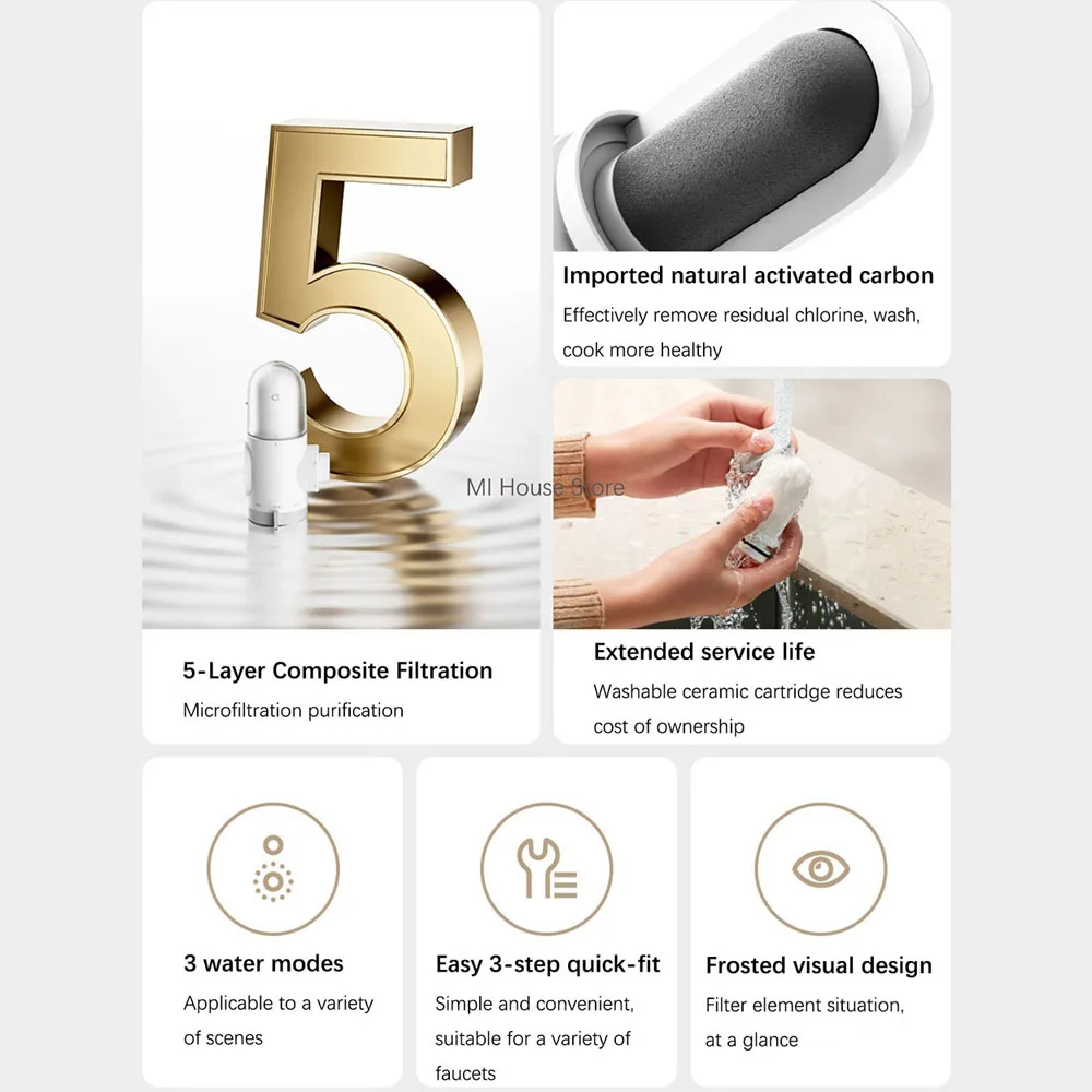 Faucet Water Purifier 2nd Gen 5-fold Rust Removal Activated Carbon Filtration Device For Kitchen Faucet XIAOMI Mijia