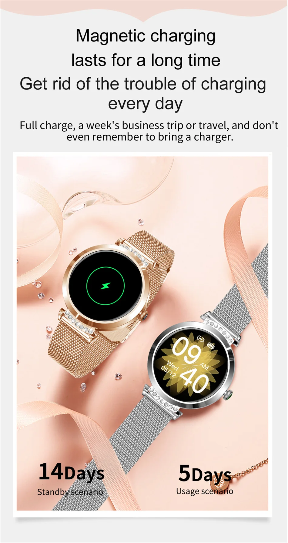 2022 New Smart Watch Women Heart Rate Health Monitoring Sport Fitness Tracker IP68 Waterproof Smart Alarm Clock Smartwatch Ladie